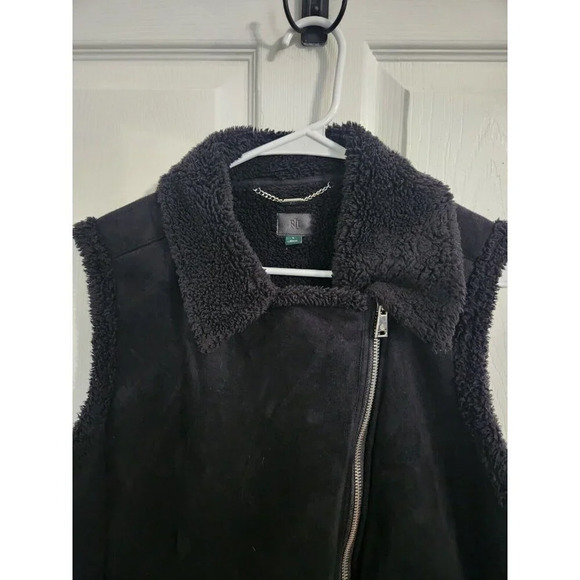 Ralph Lauren LRL black label faux shearling suade moto vest punk woman LG - Picture 10 of 10